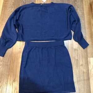 Suprelook Women's Knit Crop Top and Short Skirt Sweatsuit Outfits Blue XL